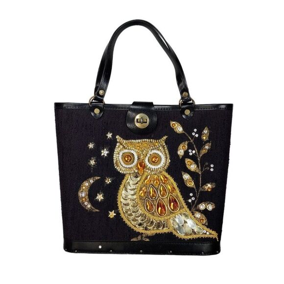 Vintage 1960s Sequined Jeweled Night Owl Moon & Stars Enid Collins Style Handbag - Picture 2 of 12